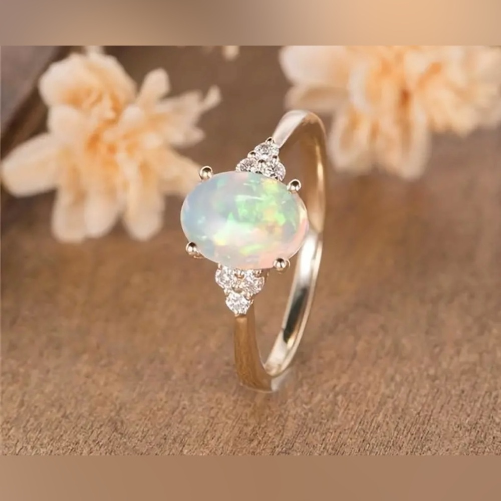 Delicate Fire White Opal Ring